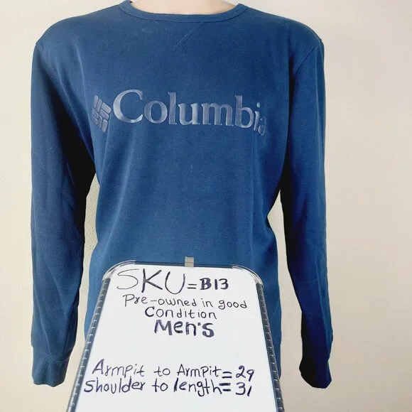 Columbia Men's Blue Logo Fleece Long Sleeve Crewneck Pullover Sweatshirt Size XL - Picture 9 of 9